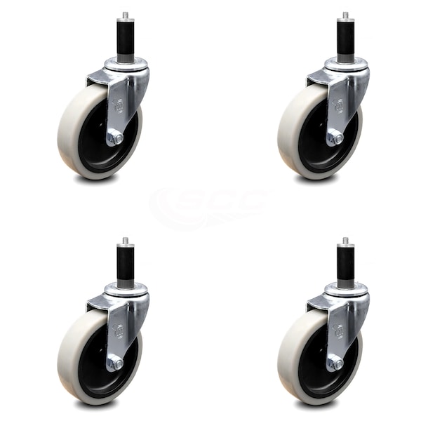 4 Inch Thermoplastic Rubber Wheel 1-1/8 Inch Expanding Stem Caster SCC, 4PK